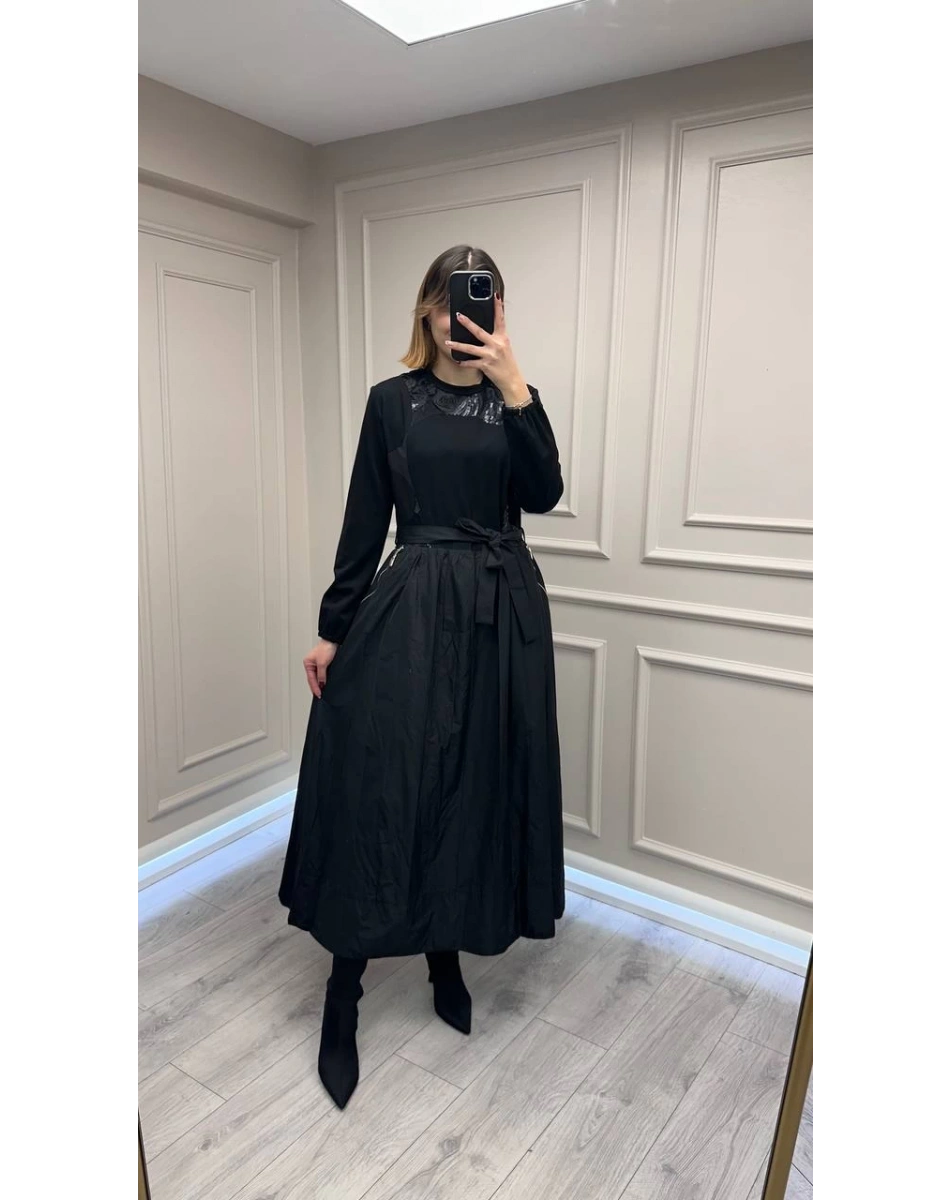 Misswhence 38830 Siyah Tafta Elbise