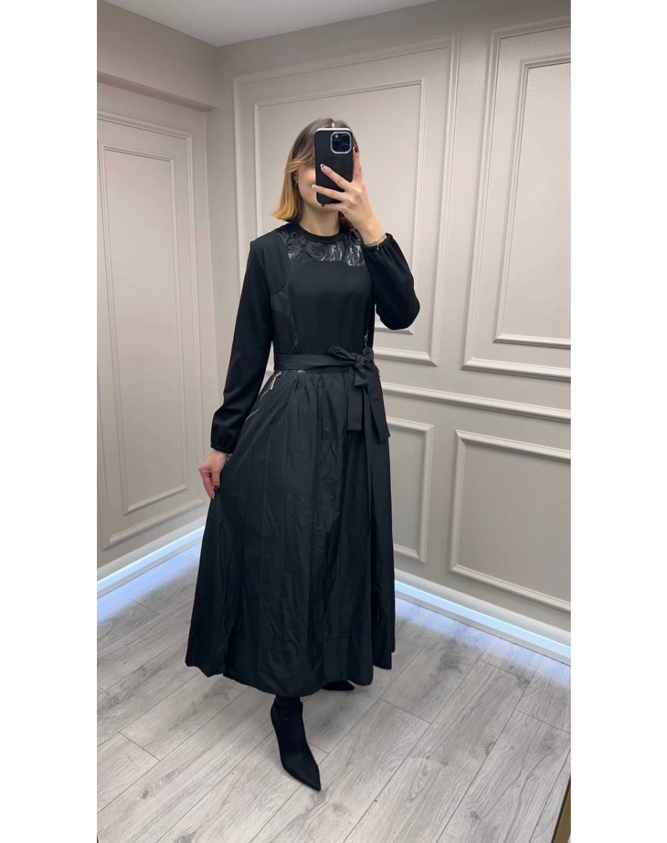 Misswhence 38830 Siyah Tafta Elbise