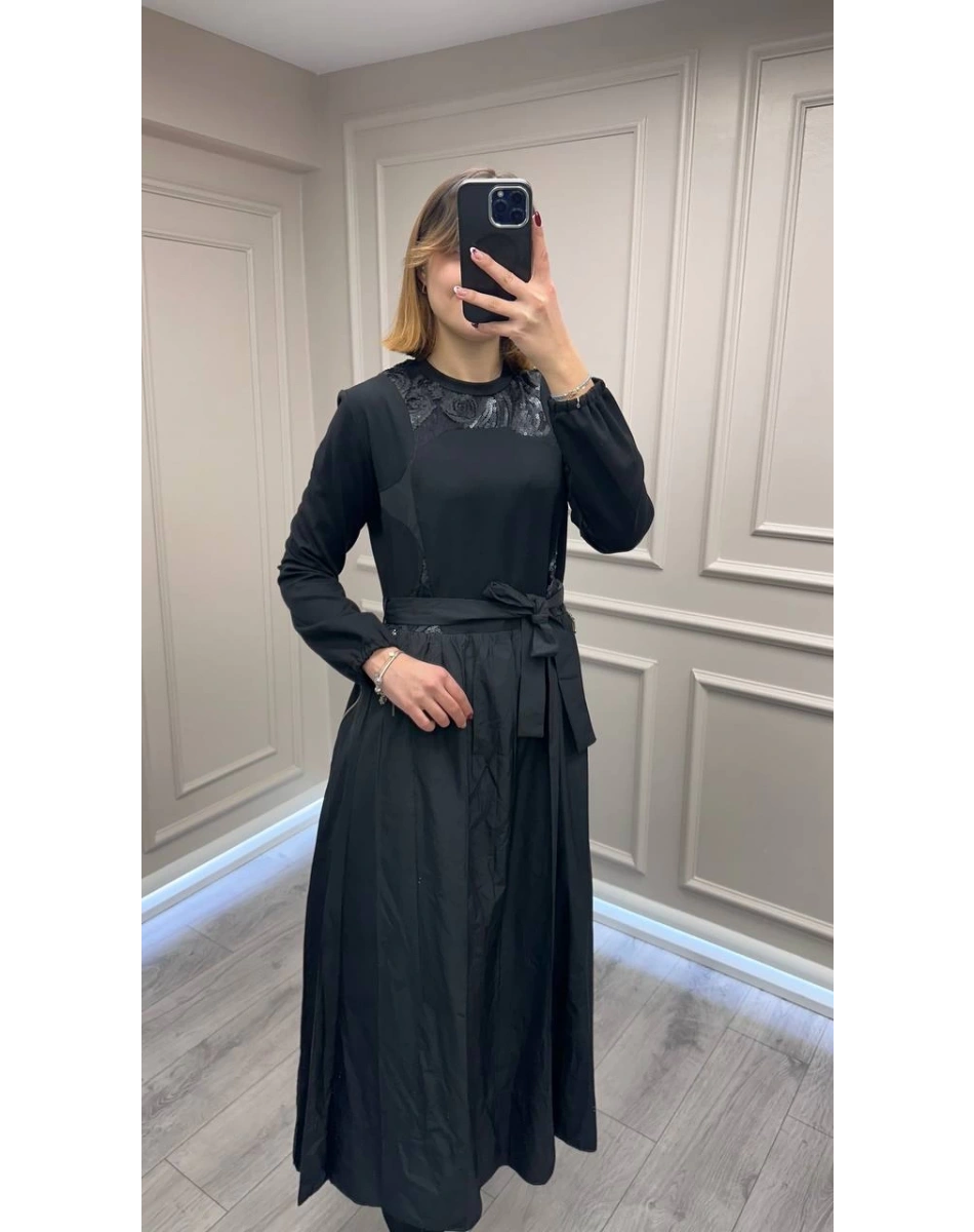 Misswhence 38830 Siyah Tafta Elbise