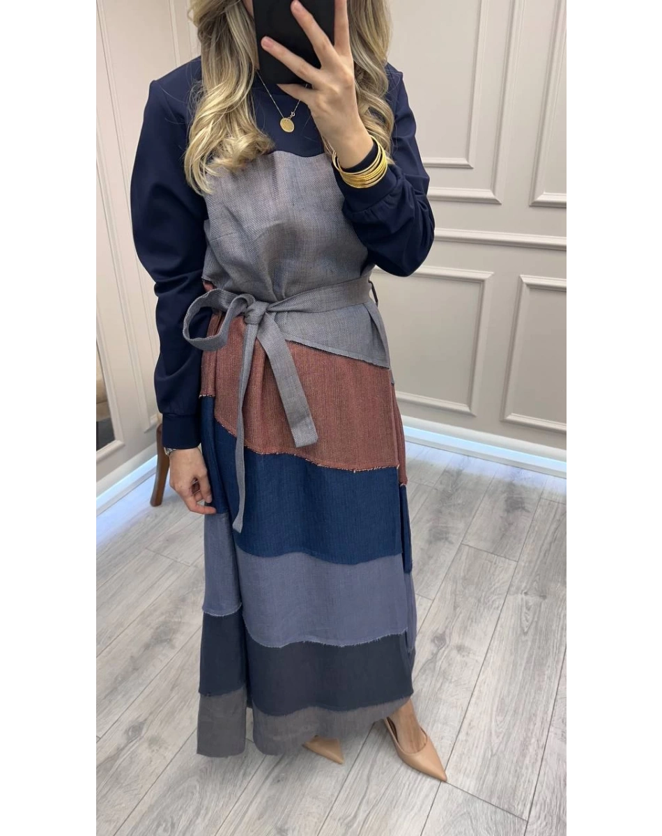 Misswhence 38832 Lacivert Patchwork Elbise