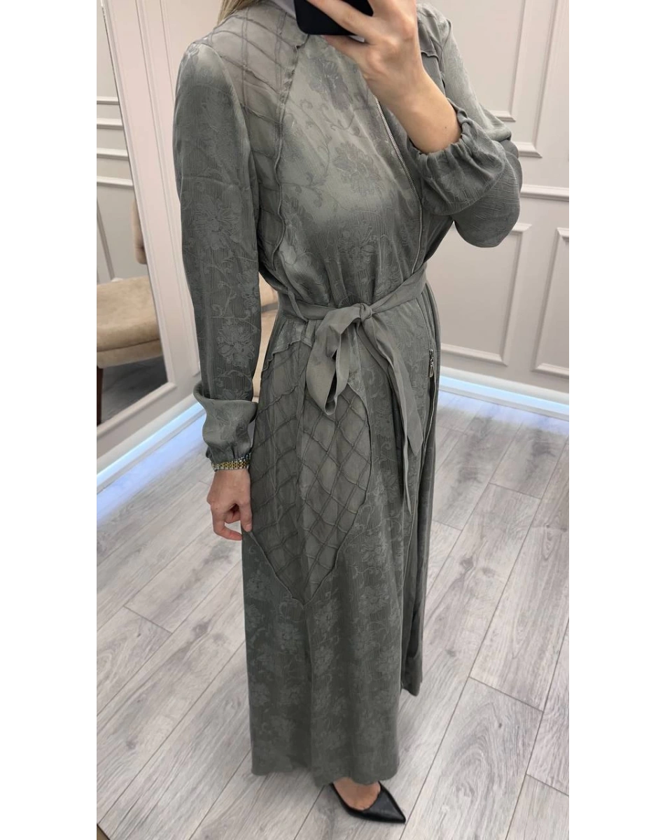 Misswhence 38835 Gri Fermuar Detaylı Cupro Elbise