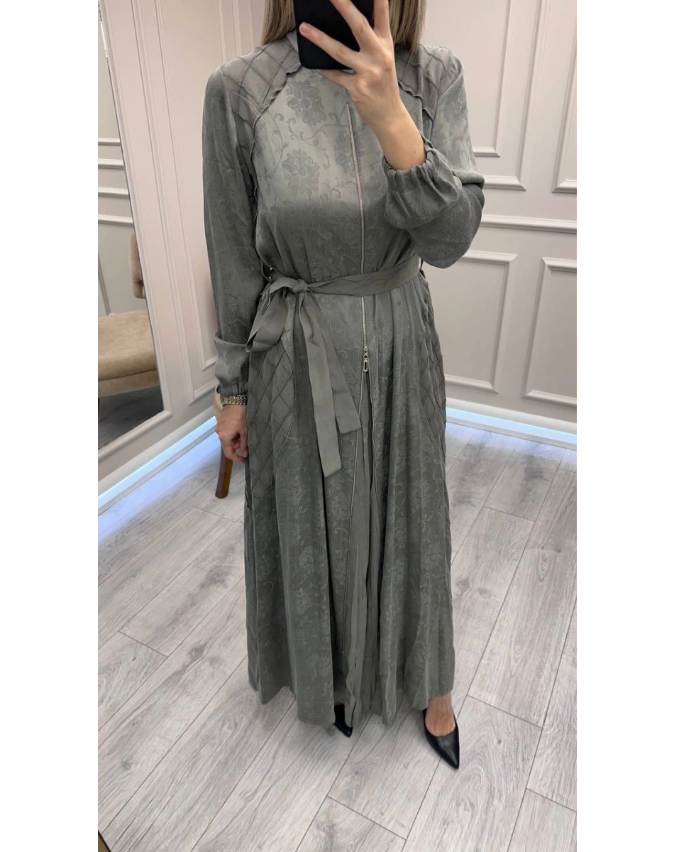 Misswhence 38835 Gri Fermuar Detaylı Cupro Elbise