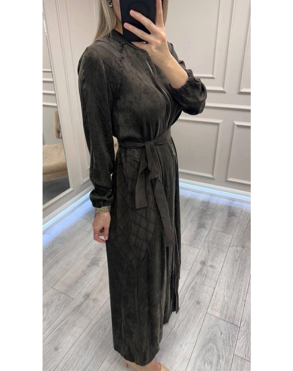 Misswhence 38835 Kahve Fermuar Detaylı Cupro Elbise