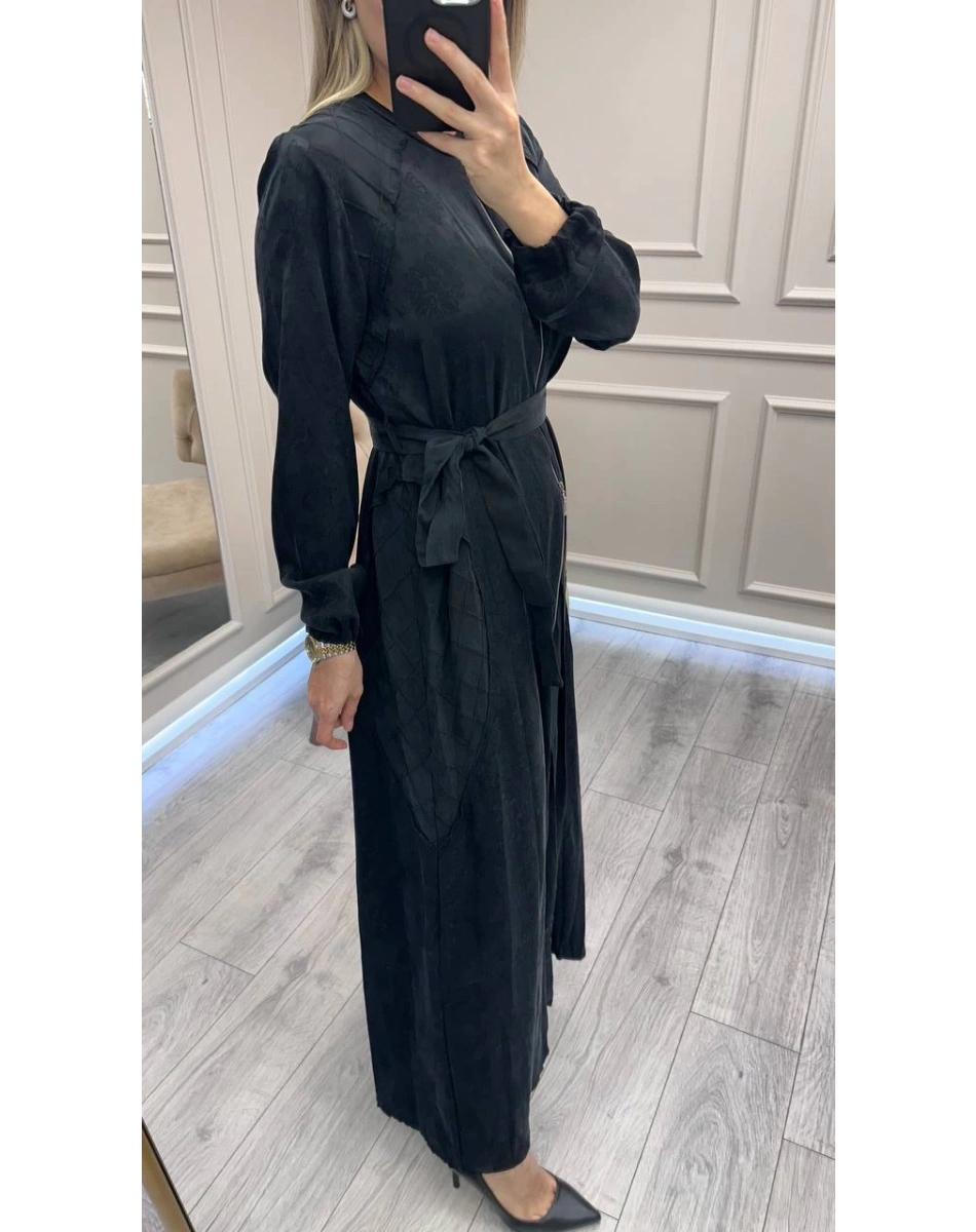 Misswhence 38835 Siyah Fermuar Detaylı Cupro Elbise