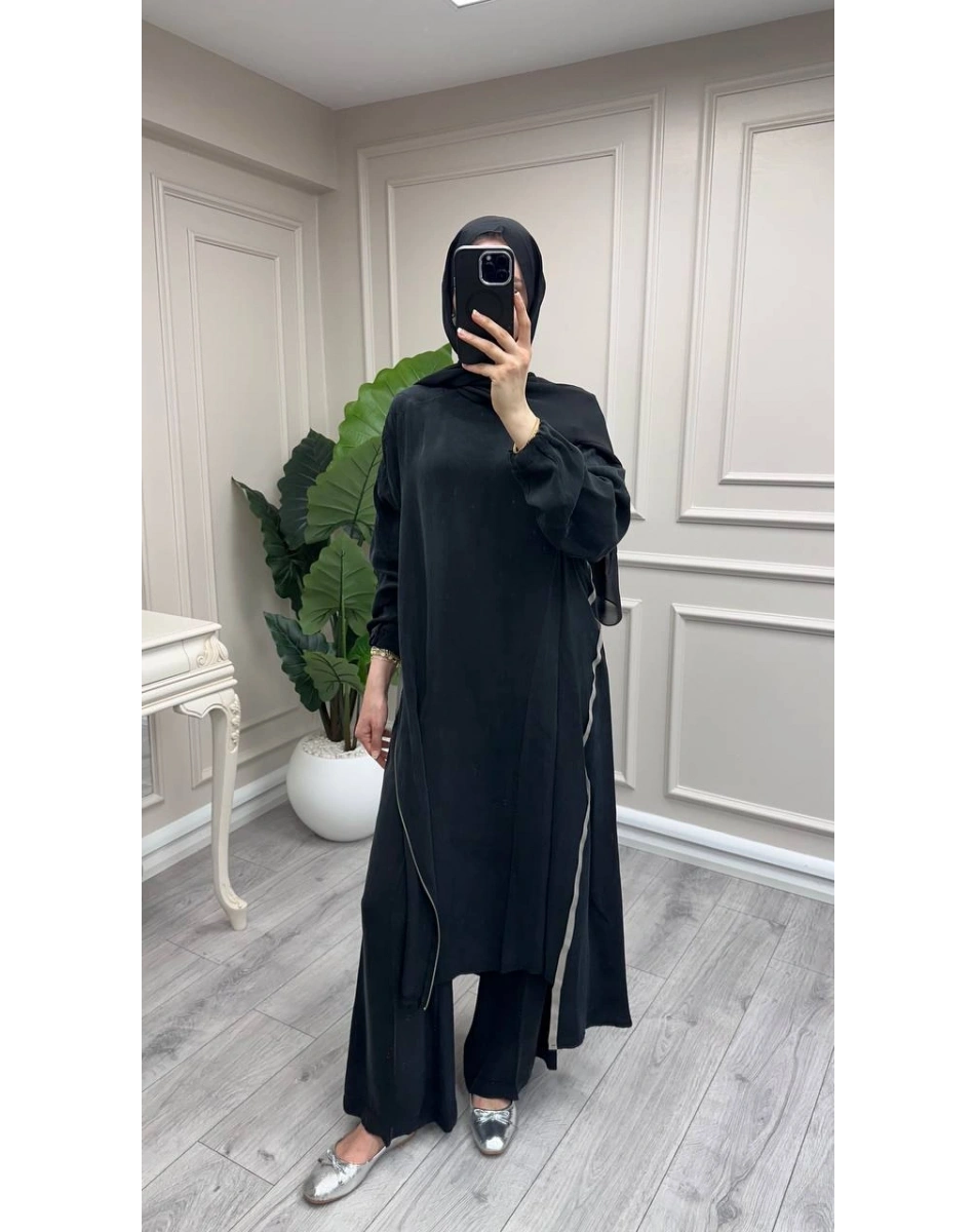 Misswhence 39031 Siyah Fermuar Detaylı Tunik