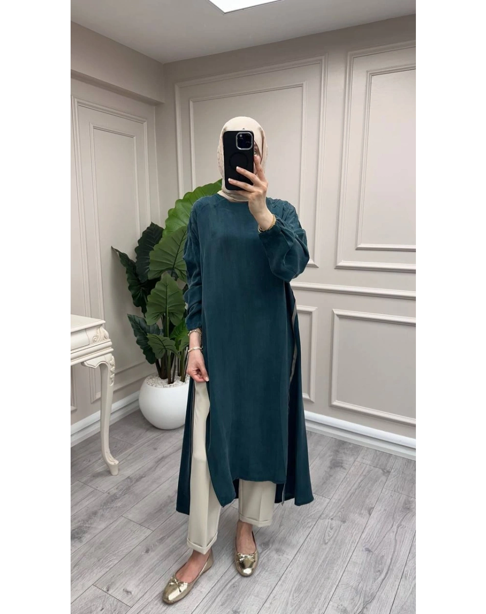 Misswhence 39031 Yeşil Fermuar Detaylı Tunik