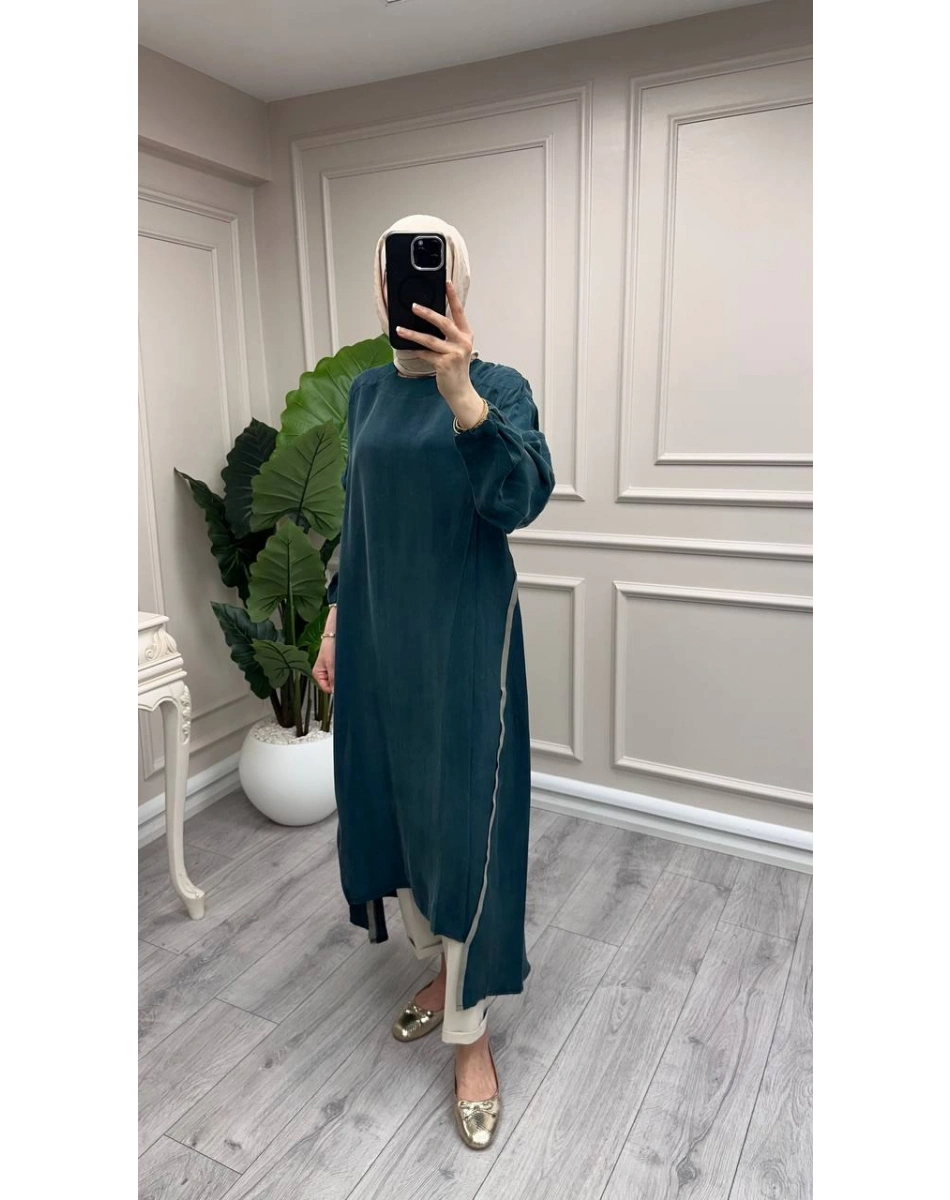 Misswhence 39031 Yeşil Fermuar Detaylı Tunik