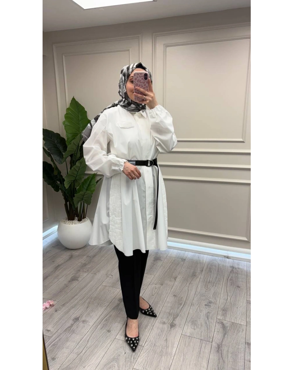 Misswhence 39305 Beyaz Kemerli Tunik