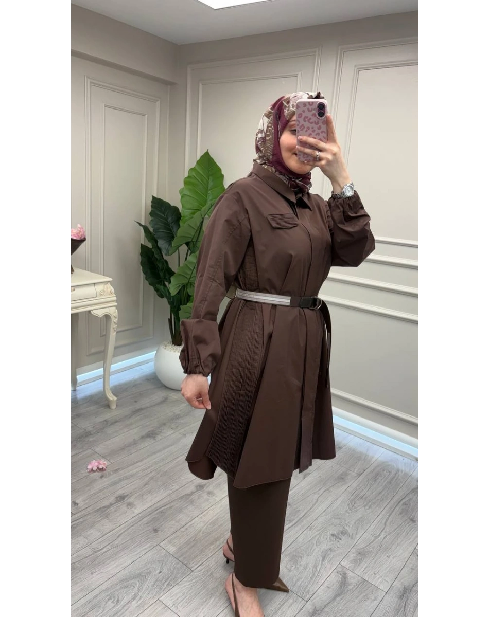 Misswhence 39305 Kahverengi Kemerli Tunik