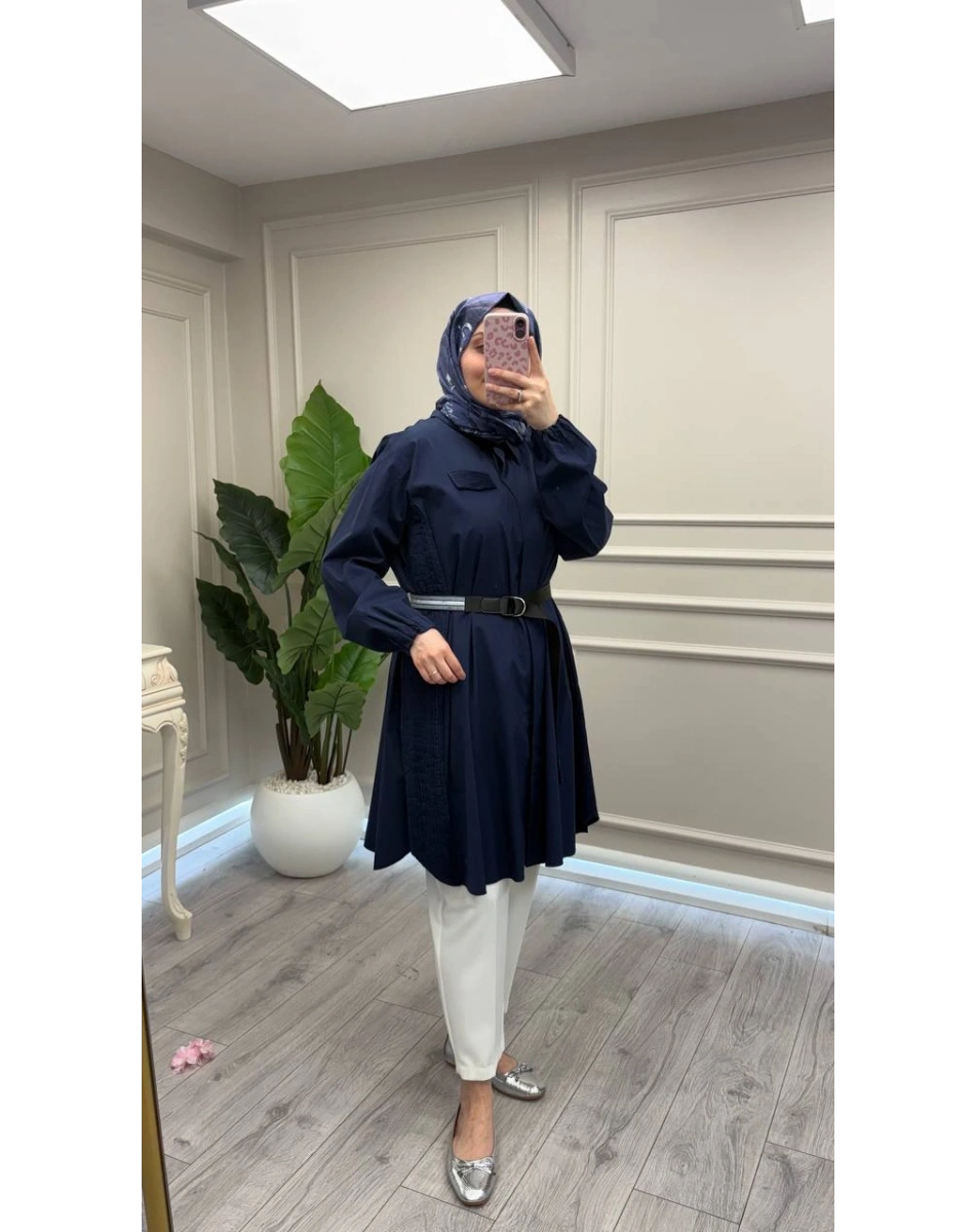 Misswhence 39305 Lacivert Kemerli Tunik
