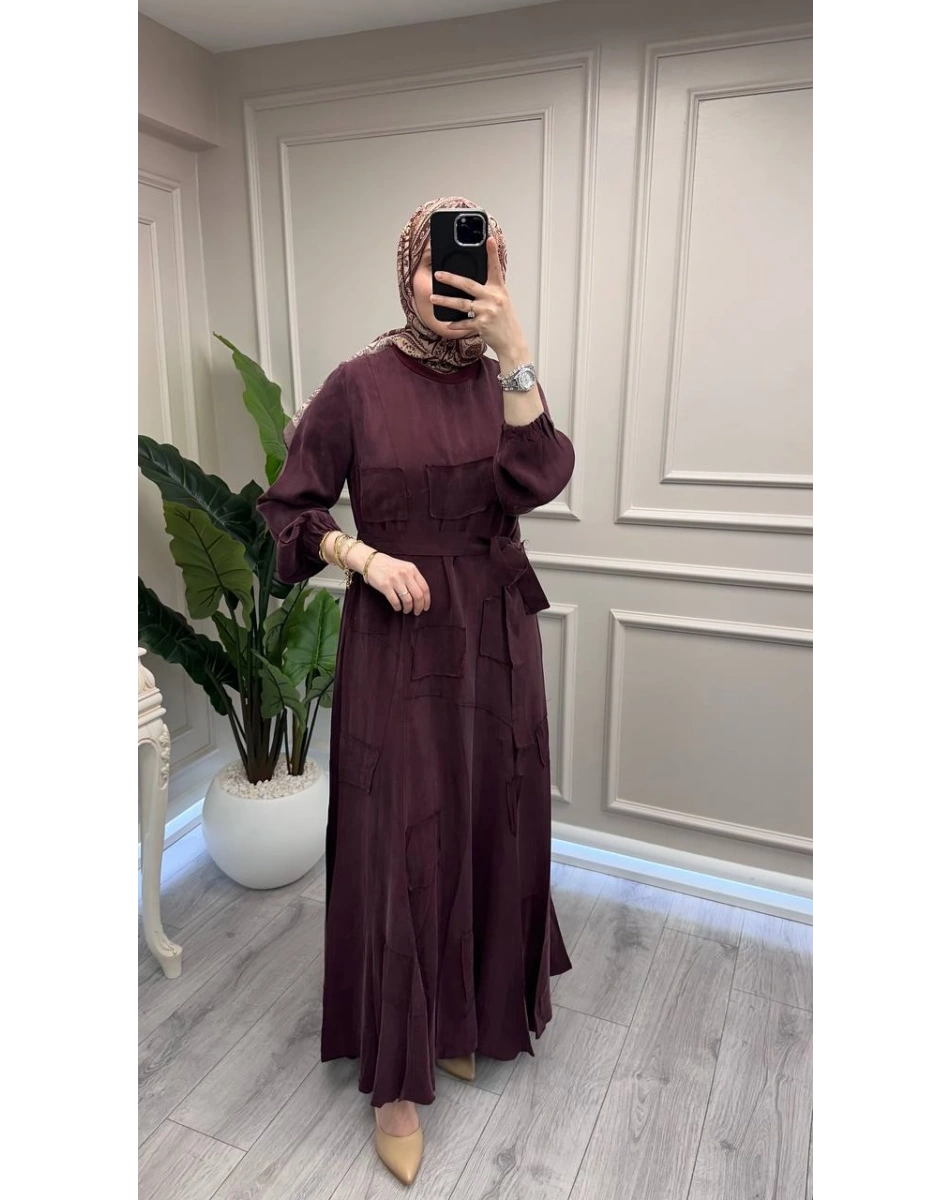 Misswhence 39804 Bordo Parça Detaylı Elbise