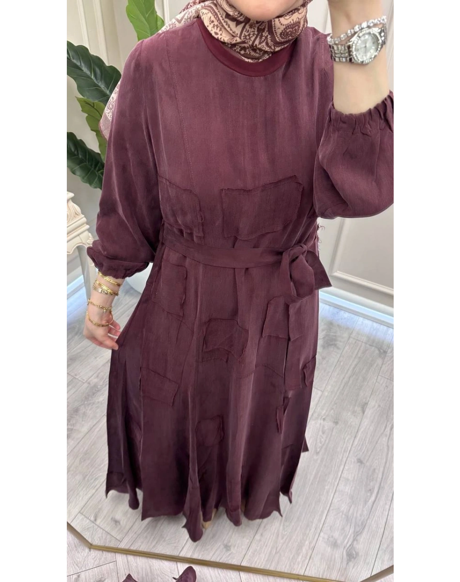 Misswhence 39804 Bordo Parça Detaylı Elbise