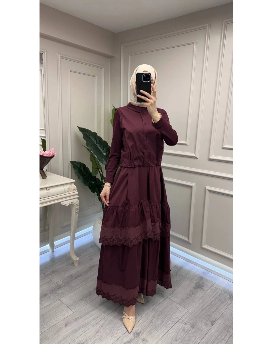 Misswhence 39834 Bordo Yelekli Elbise