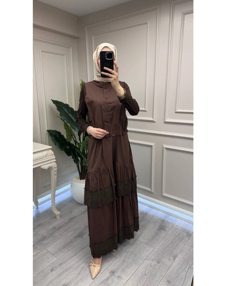 Misswhence 39834 Kahverengi Yelekli Elbise