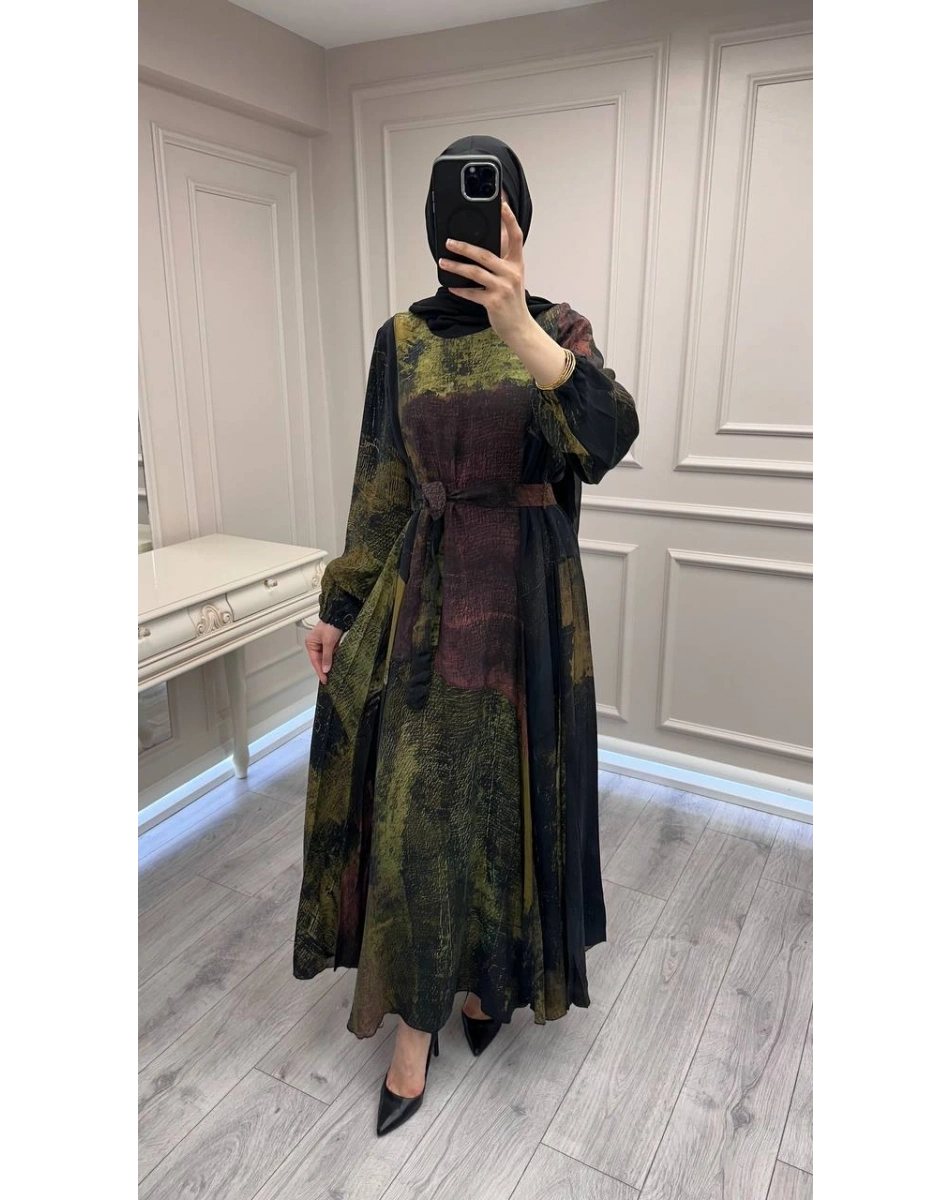 Misswhence 39842 Desenli Siyah Cupro Elbise