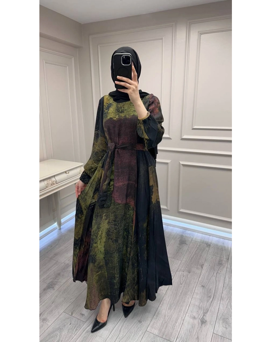 Misswhence 39842 Desenli Siyah Cupro Elbise