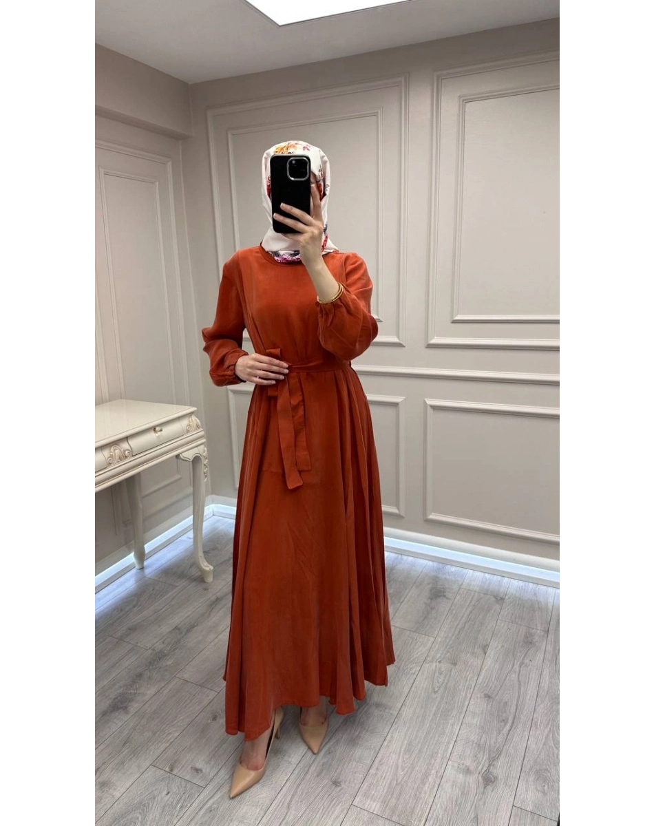 Misswhence 39842 Oranj Cupro Elbise