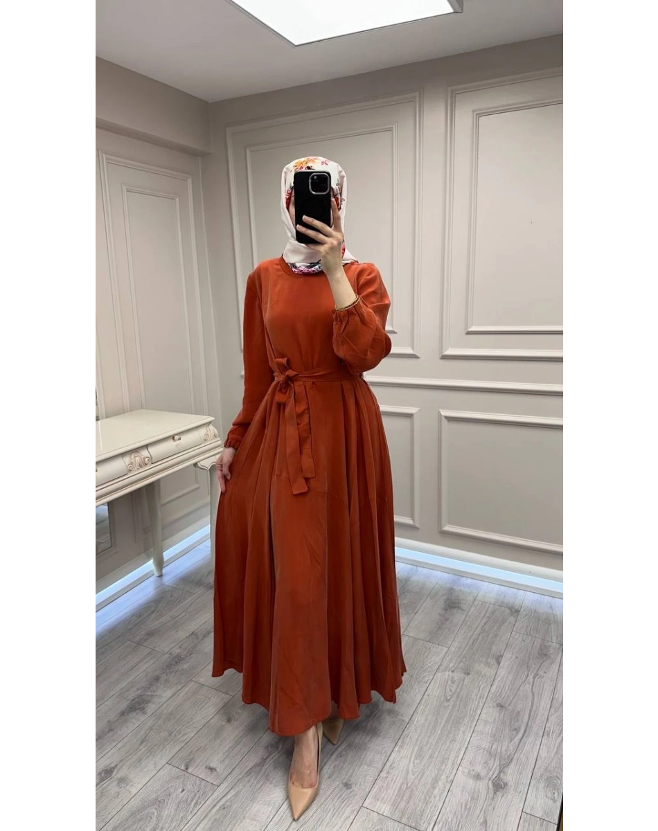 Misswhence 39842 Oranj Cupro Elbise