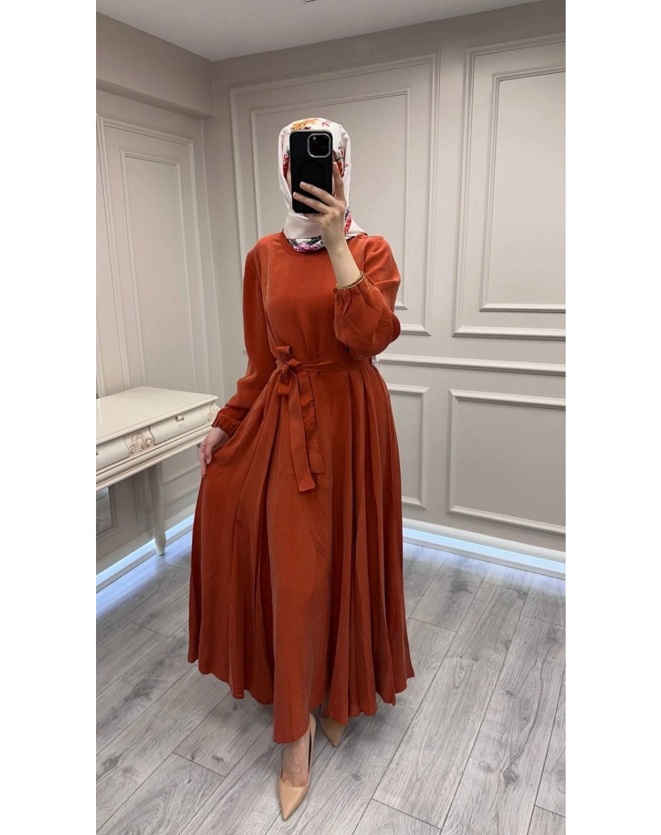 Misswhence 39842 Oranj Cupro Elbise