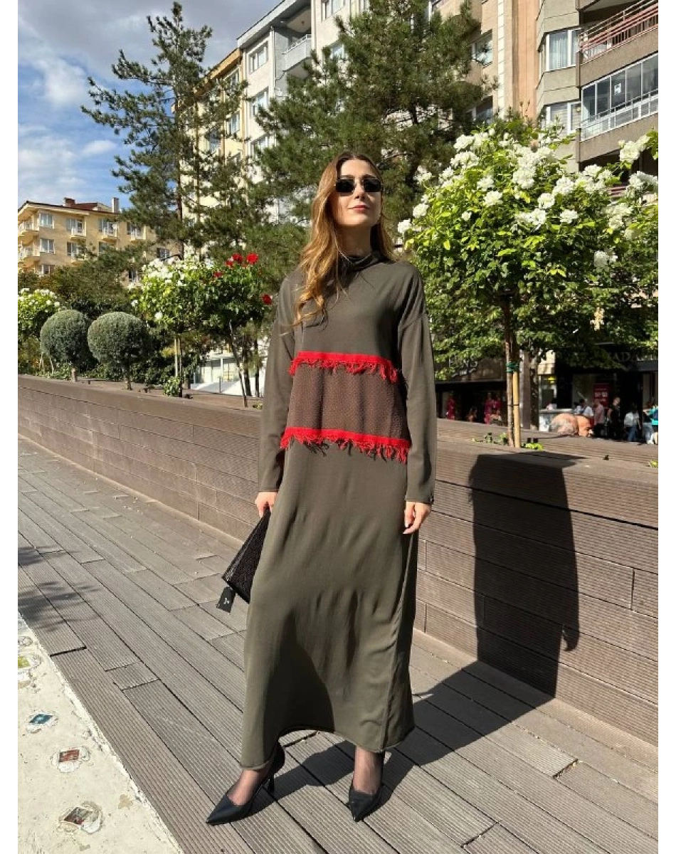 Misswhence MİSS 239 Haki Triko Elbise