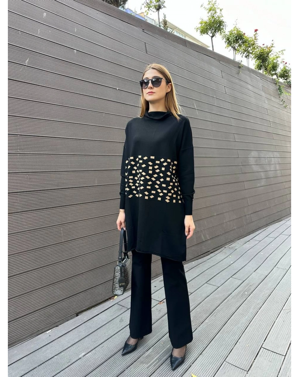 Misswhence MİSS 242 Camel Triko Damalı Tunik