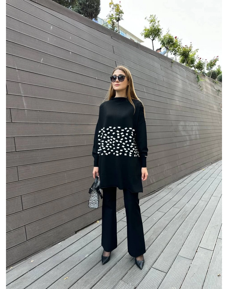 Misswhence MİSS 242 Ekru Triko Damalı Tunik