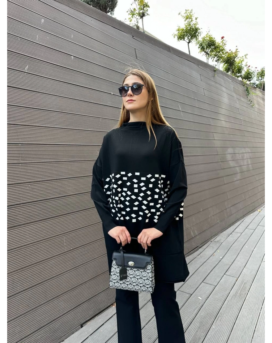 Misswhence MİSS 242 Ekru Triko Damalı Tunik