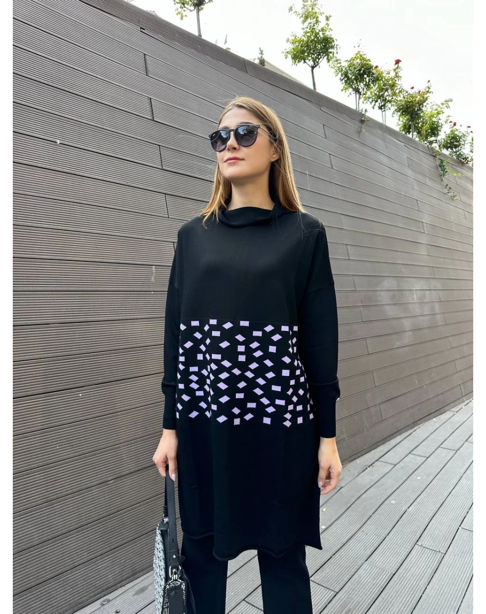 Misswhence MİSS 242 Lila Triko Damalı Tunik