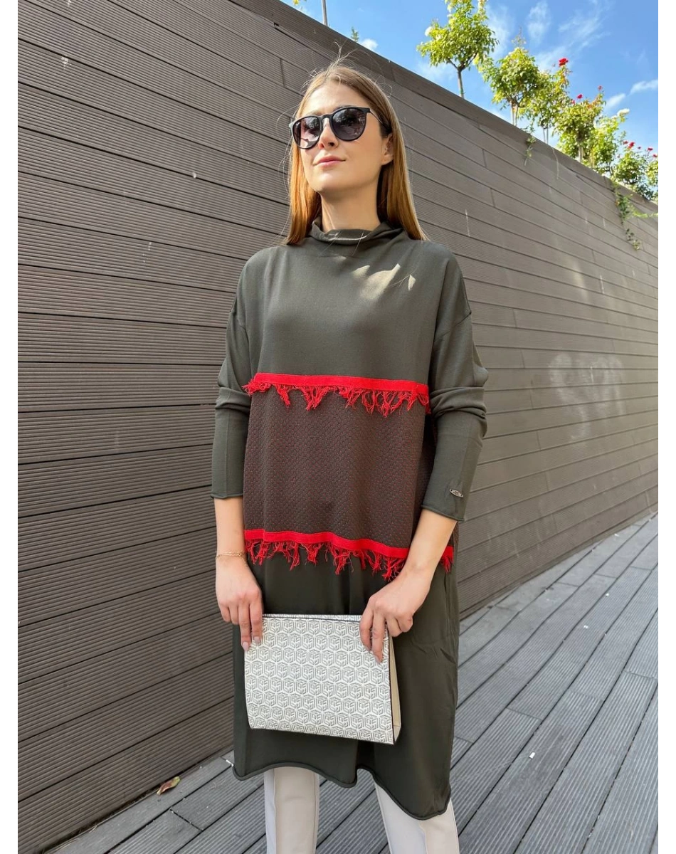 Misswhence MİSS 248 Haki Ara Boy Triko Tunik