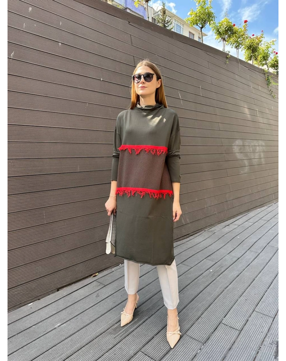 Misswhence MİSS 248 Haki Ara Boy Triko Tunik