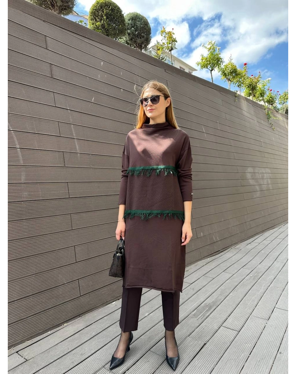 Misswhence MİSS 248 Kahverengi Ara Boy Triko Tunik