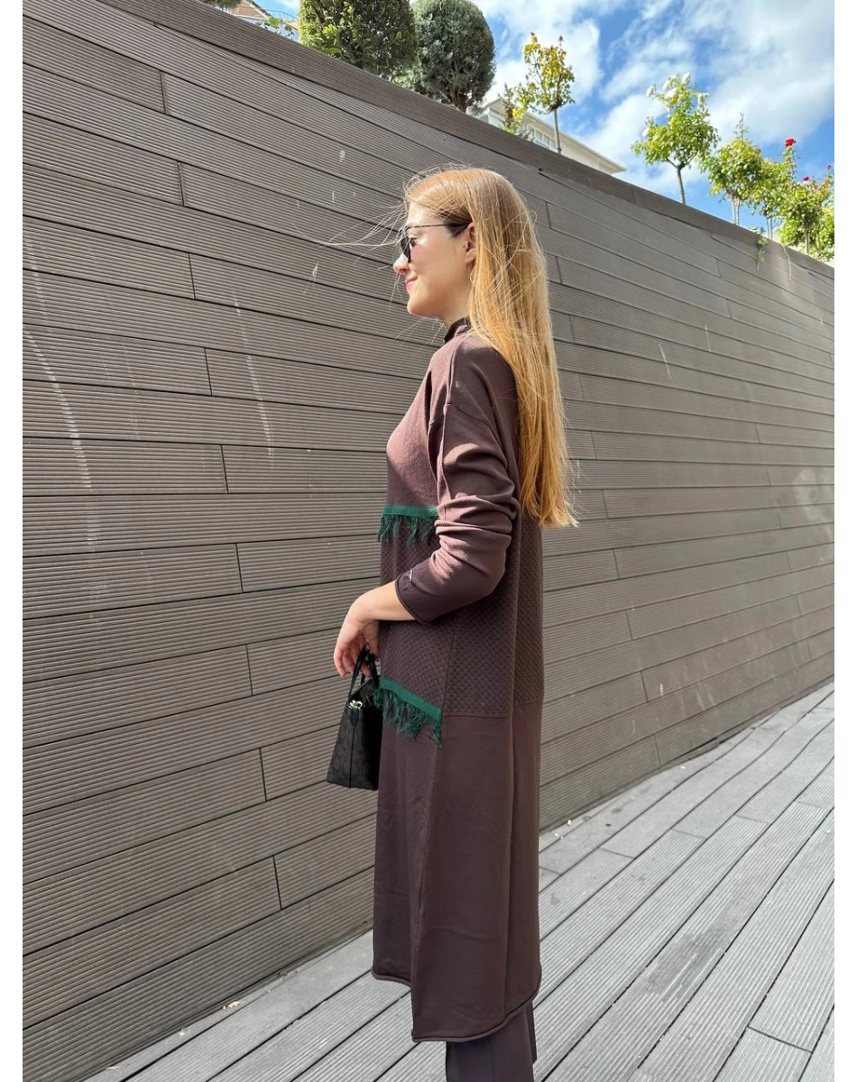 Misswhence MİSS 248 Kahverengi Ara Boy Triko Tunik