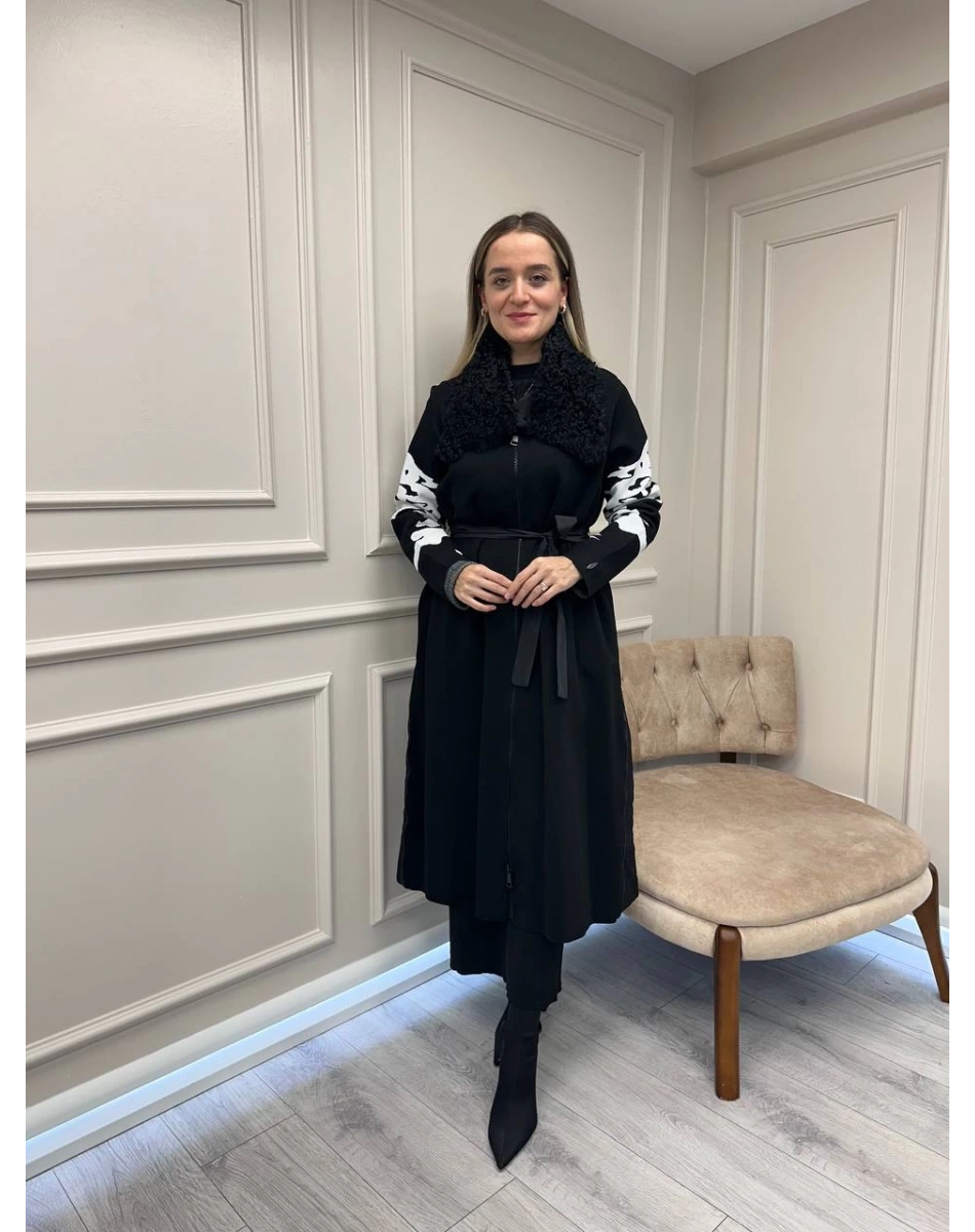 Misswhence Miss 262 Siyah Yanları Fermuar Detaylı Triko Kap