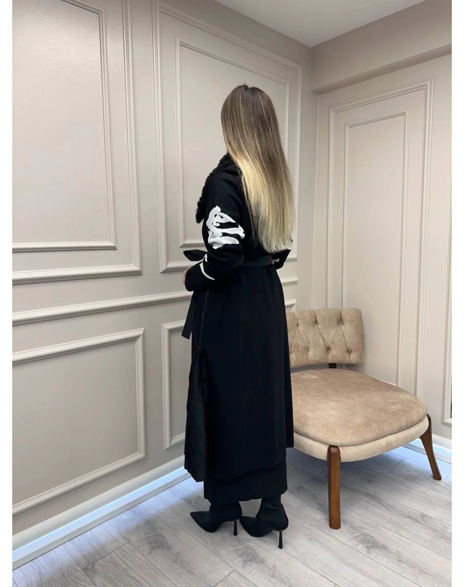 Misswhence Miss 262 Siyah Yanları Fermuar Detaylı Triko Kap