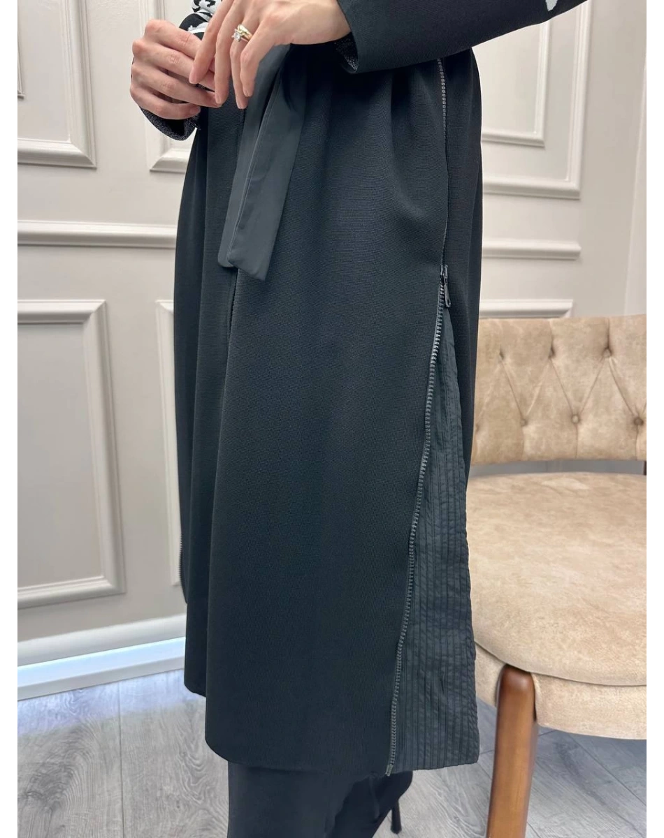 Misswhence Miss 262 Siyah Yanları Fermuar Detaylı Triko Kap