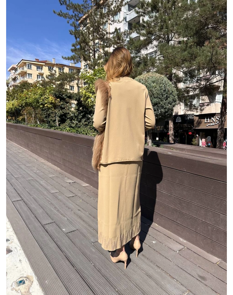 Misswhence MİSS 268 Camel Kürk Detaylı Triko Takım