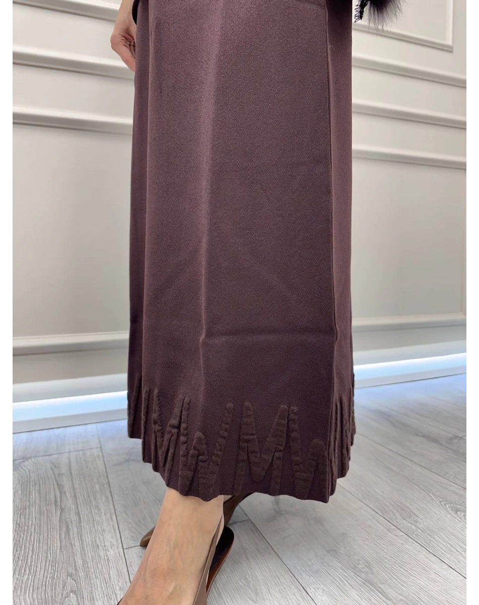 Misswhence MİSS 268 Kahverengi Kürk Detaylı Triko Takım