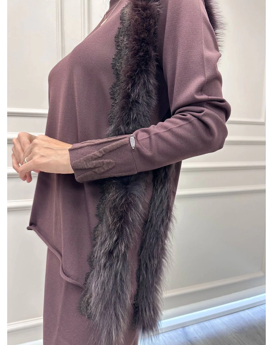 Misswhence MİSS 268 Kahverengi Kürk Detaylı Triko Takım