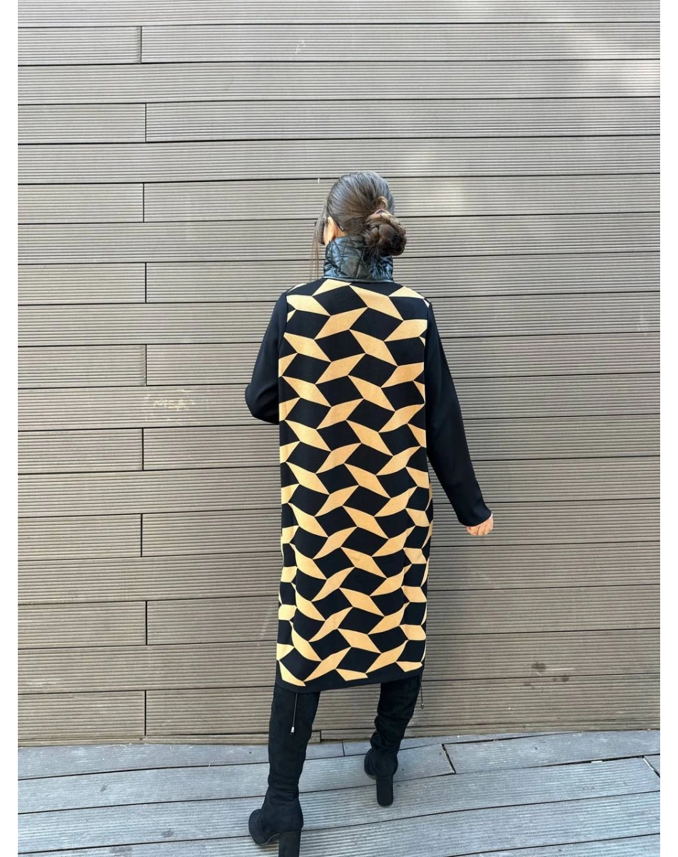 Misswhence MİSS217 Camel Deri Detaylı Triko Kap