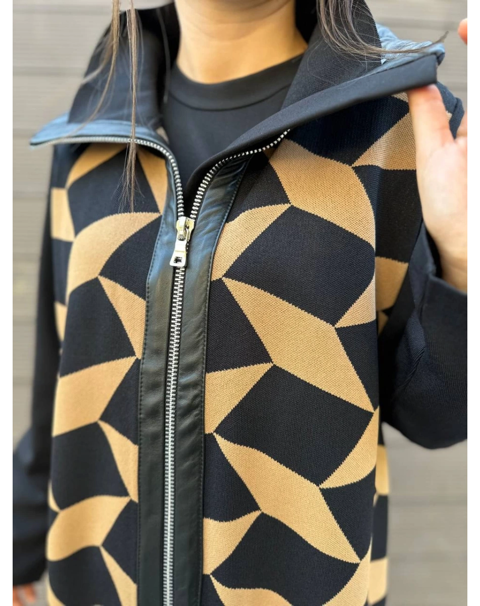 Misswhence MİSS217 Camel Deri Detaylı Triko Kap