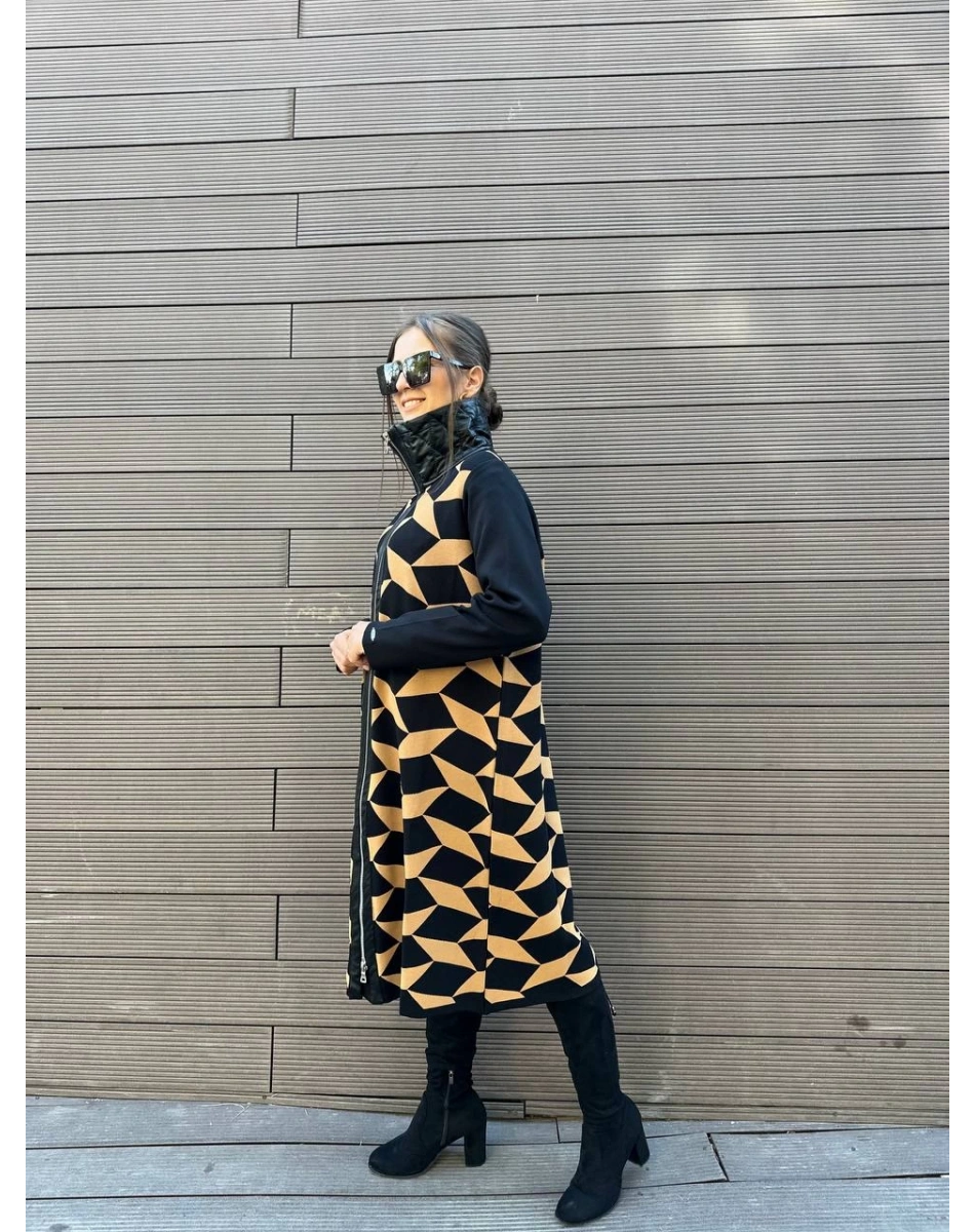 Misswhence MİSS217 Camel Deri Detaylı Triko Kap