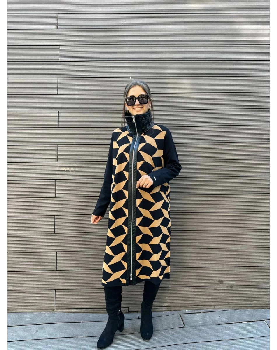 Misswhence MİSS217 Camel Deri Detaylı Triko Kap