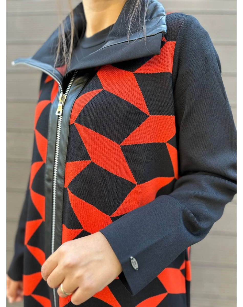 Misswhence MİSS217 Nar Çiçeği Deri Detaylı Triko Kap