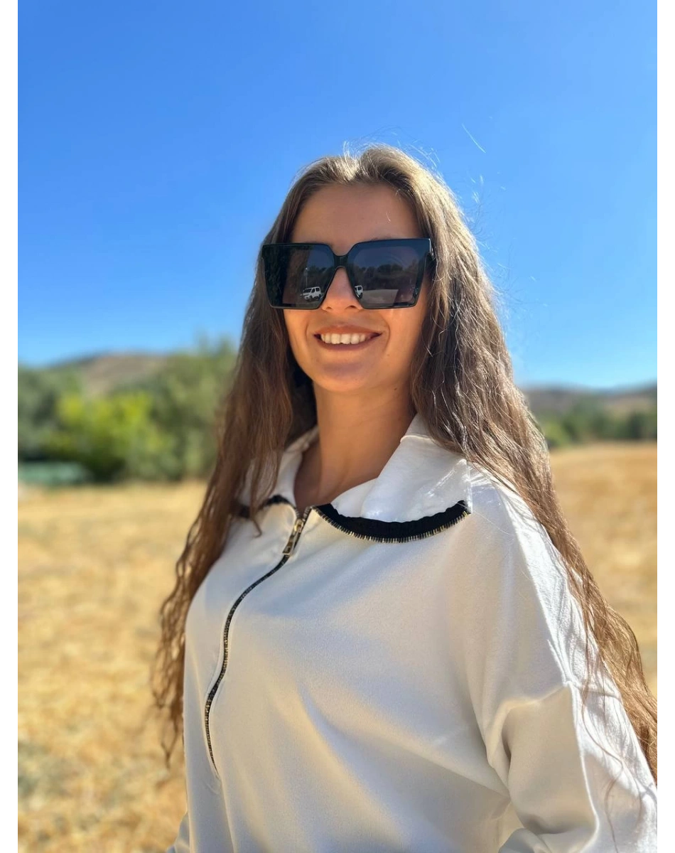 Misswhence MİSS224 Beyaz Yakası Fermuarlı Triko Tunik