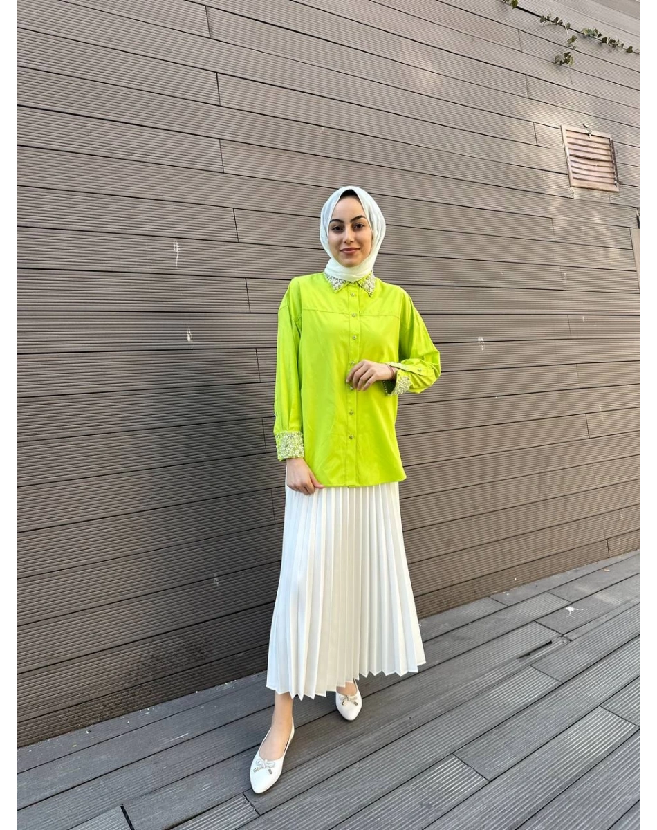 MY312 24S8199 Asit Manşet Ve Yaka Taşlı Gömlek