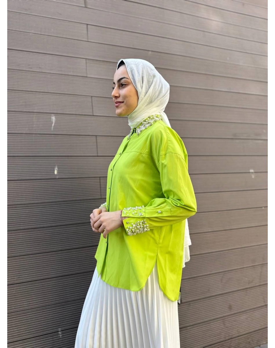 MY312 24S8199 Asit Manşet Ve Yaka Taşlı Gömlek