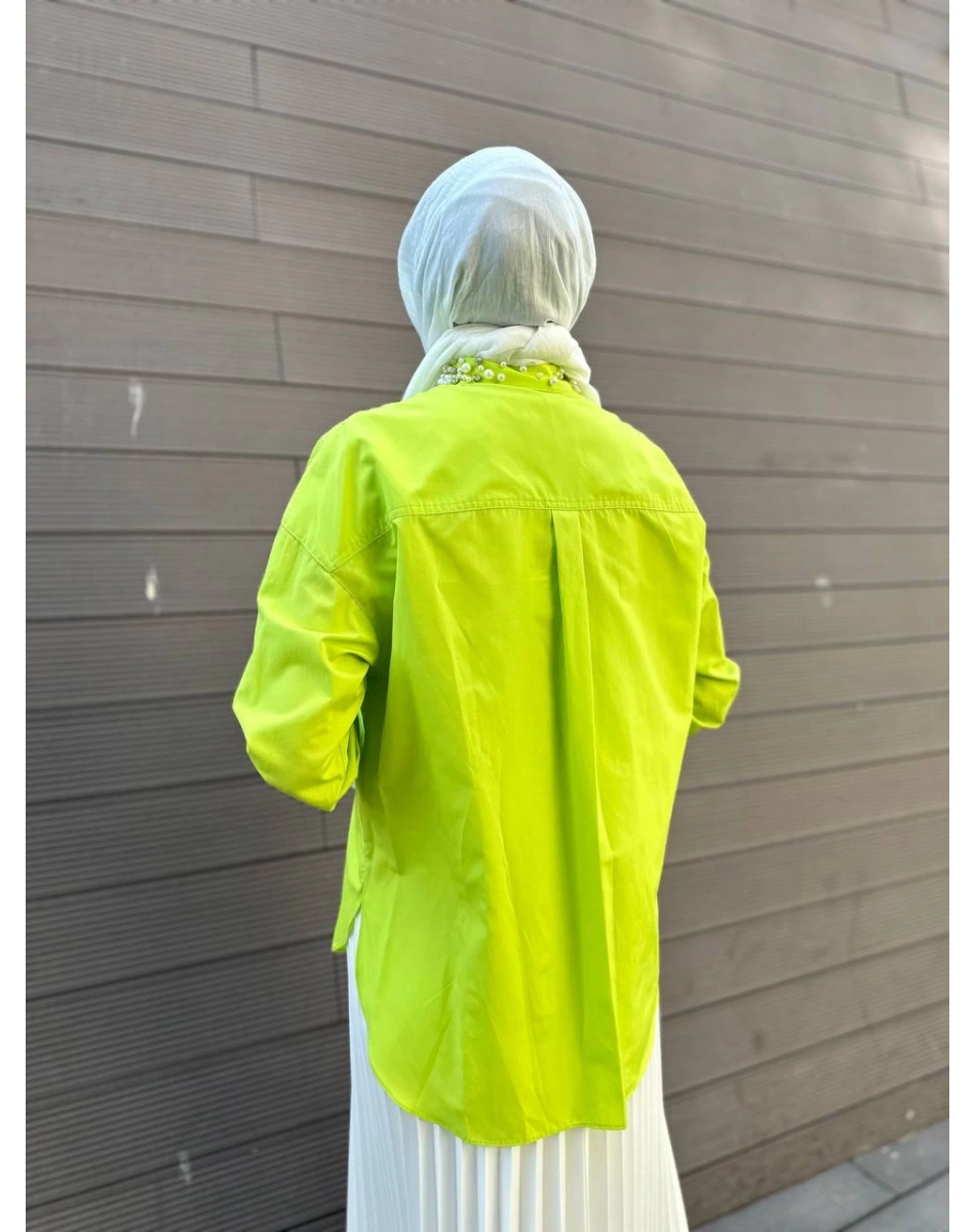 MY312 24S8199 Asit Manşet Ve Yaka Taşlı Gömlek