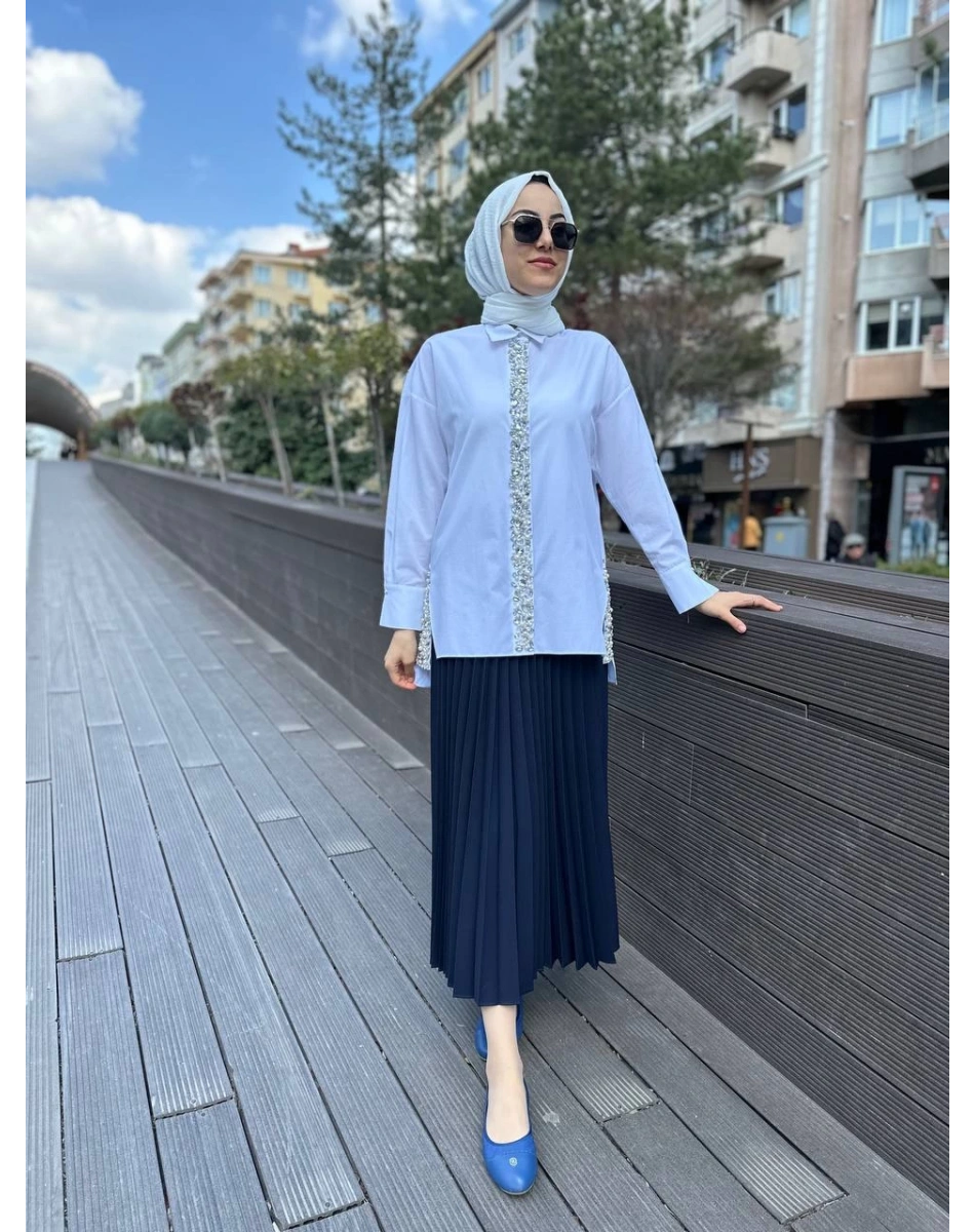 MY312 24S8216 Beyaz İşlemeli Tunik