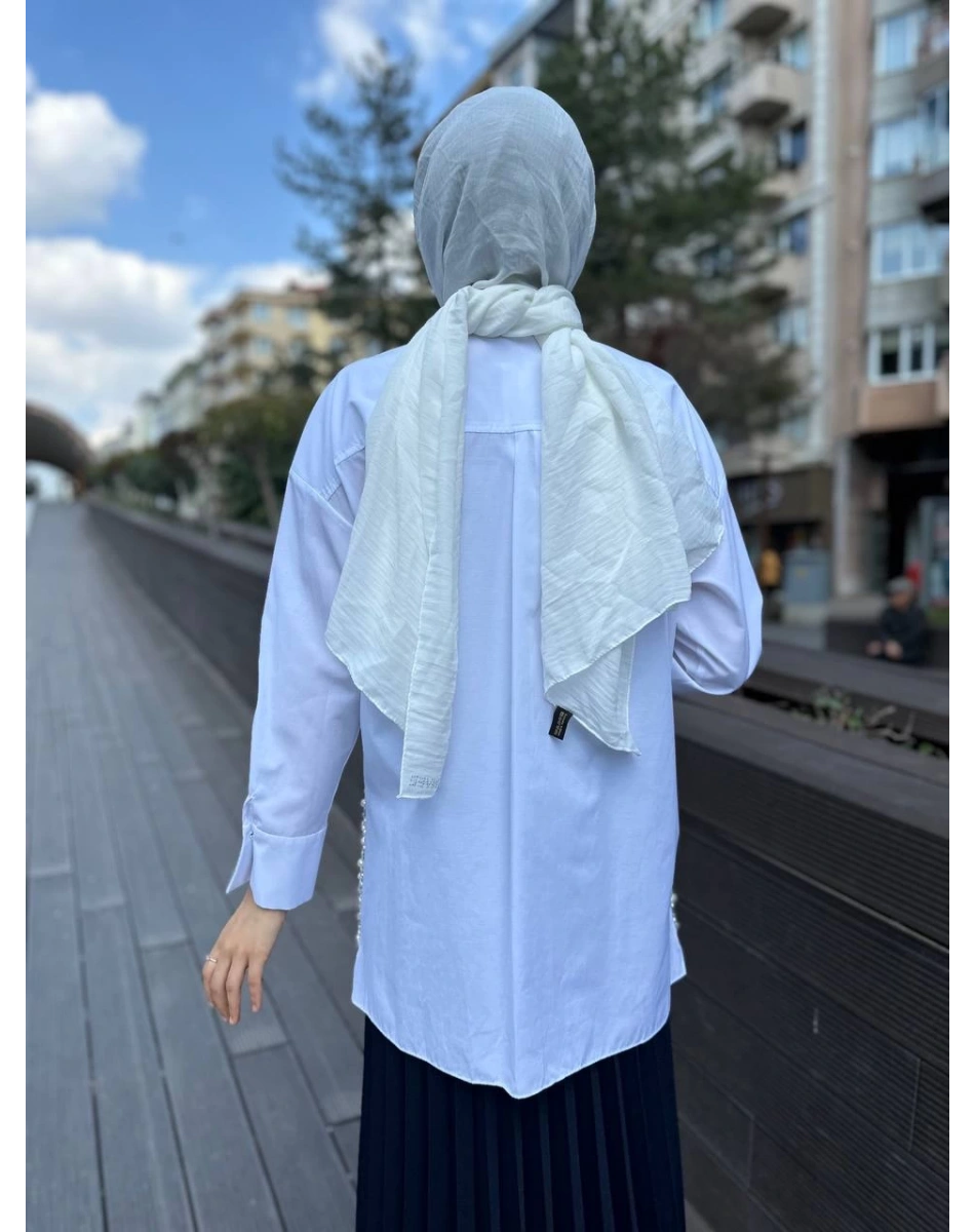 MY312 24S8216 Beyaz İşlemeli Tunik