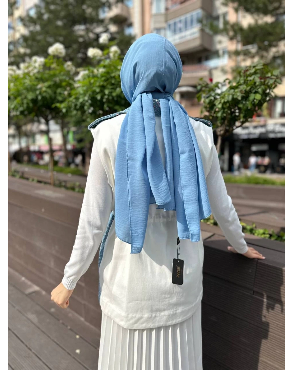 MY312 24S9101 Mavi Cepli Denim Yelek